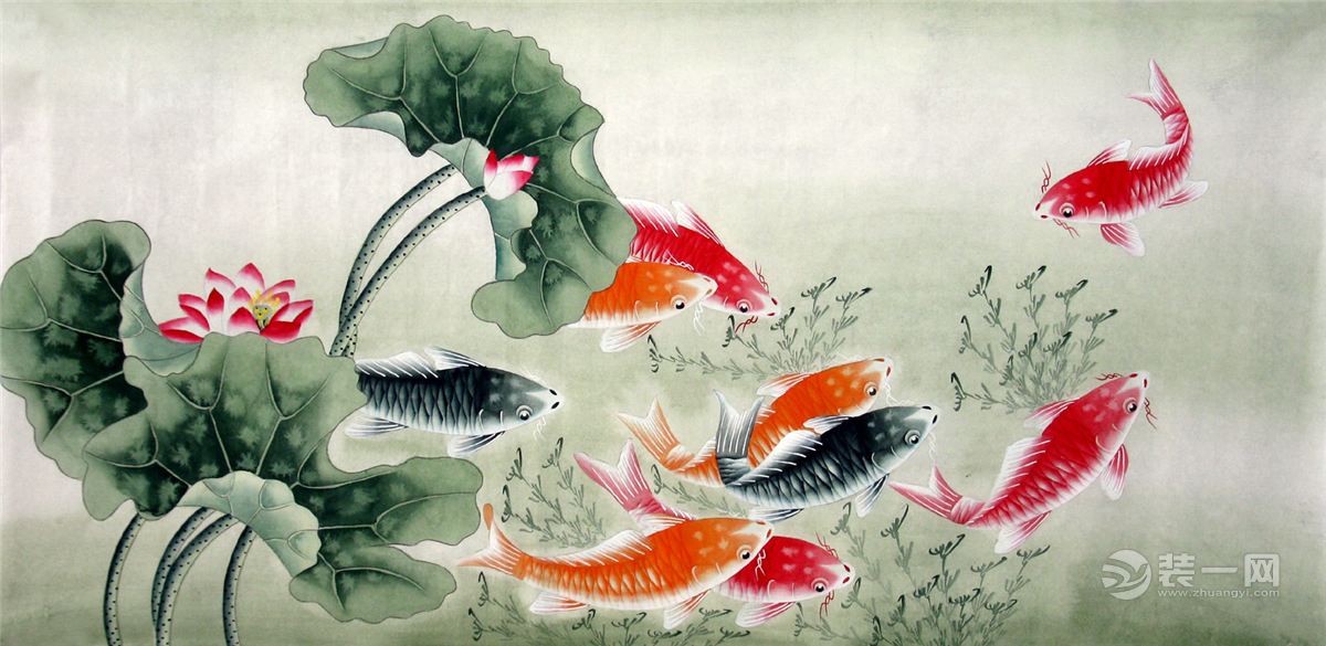 九鱼荷花图的家居风水之说 太原装修网为你详解